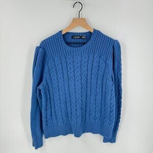 Lauren Ralph Lauren Black Label Cable Knit Puff Shoulder Sweater Blue Size 2X